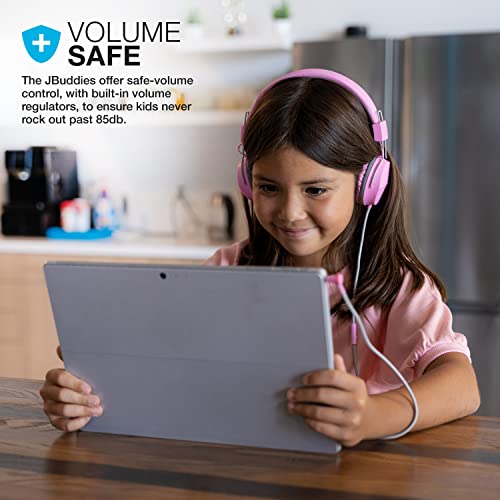 JLab JBuddies Studio on-Ear Kids Wired Headphones with mic, Volume Limiter, Foldable, Adjustable, Noise Isolation, Pink - color: Pink, size: Headphones