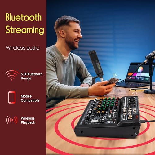 Pyle 8 Channel Studio Mixer - Small Footprint, USB - PC Recording, Bluetooth In, MP3 Player, DSP Effects, +48V Phantom Power, XLR Combo Inputs, Control Room Out, Smooth Dials and Faders - PMX408ST - size: 8