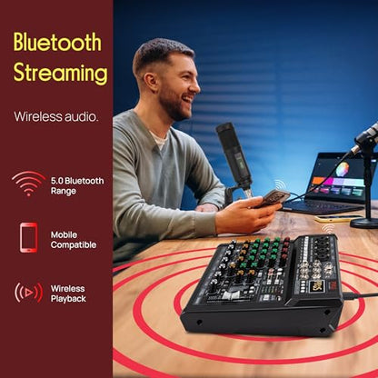 Pyle 8 Channel Studio Mixer - Small Footprint, USB - PC Recording, Bluetooth In, MP3 Player, DSP Effects, +48V Phantom Power, XLR Combo Inputs, Control Room Out, Smooth Dials and Faders - PMX408ST - size: 8