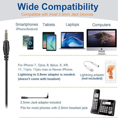 Wantek Cell Phone Headset with Microphone Noise Cancelling for Laptops, PC,3.5mm Jack,Volume Control,Wired Computer Headsets for Zoom Skype,for Office,Business, Call Center, Clear Chat - style: 600-3.5mm