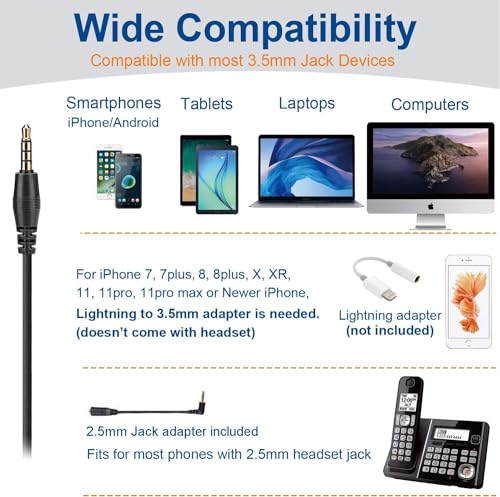 Wantek Cell Phone Headset with Microphone Noise Cancelling for Laptops, PC,3.5mm Jack,Volume Control,Wired Computer Headsets for Zoom Skype,for Office,Business, Call Center, Clear Chat - style: 600-3.5mm