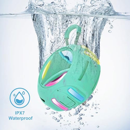 Portable Bluetooth Speaker, IPX7 Waterproof Shower Speaker, Wireless Outdoor Speakers, Floating, Built-in Mic, 24H Playtime with LED Lights, Loud HD Sound, Powerful Bass, Gifts for Unisex - Sky Blue - color: Sky Blue