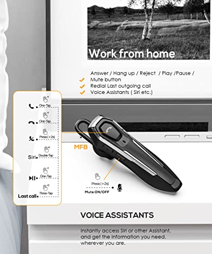 Micool Trucker Bluetooth Headset, Noise Cancelling, 30H Talking Time,12g Ultra Light, Hands Free Bluetooth Earpiece for Cell Phones/PC, Wireless Single Ear Bluetooth Headset Earpiece
