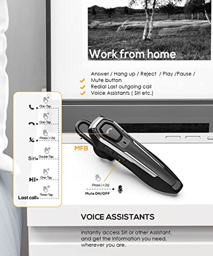 Micool Trucker Bluetooth Headset, Noise Cancelling, 30H Talking Time,12g Ultra Light, Hands Free Bluetooth Earpiece for Cell Phones/PC, Wireless Single Ear Bluetooth Headset Earpiece