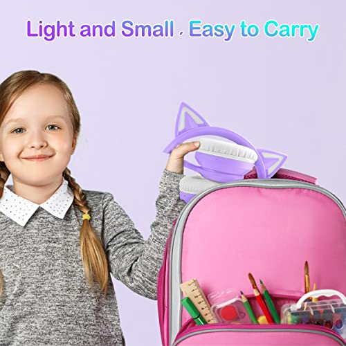 LOBKIN Bluetooth 5.4 Kids Headphones with Case - RGB LED Light Up Cat Ears Foldable Adjustable Over Ear Headphone Support Wireless or 3.5mm Wired Mode for Toddler & Girls & Boys Teens
