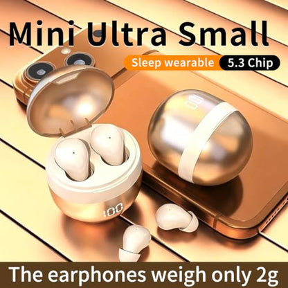 Invisible Mini Earbuds Wireless Bluetooth, Ultra-Comfort & Lightweight Wireless Mini Sleep Headphones, Unique Tumbler Portable Charging Case, Soft In-Ear Ear Plugs for Sleeping Small Ears Gym(Golden) - color: Golden