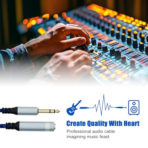 10ft 1/4 Inch TRS Extension Cable, 6.35mm Male to Female Stereo Audio Cord, Heavy Duty Nylon Braided Headphone Adapter for Guitar, Amp, Studio Monitor, Mixer & Home Theater - Blue/Black - size: 10ft