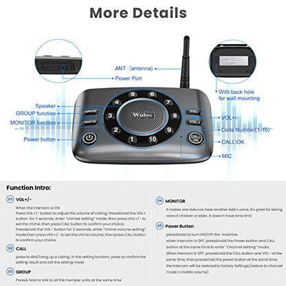 Hands-Free Intercoms Wireless for Home Business, Wuloo Upgrade Two Way Audio Intercom System for Elderly, Full Duplex Room to Room Intercom with 5280 ft Range Clear Sound Anti-Interference, Pack of 2 - color: 2 units set