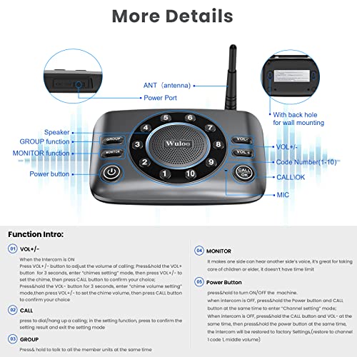 Hands-Free Intercoms Wireless for Home Business, Wuloo Upgrade Two Way Audio Intercom System for Elderly, Full Duplex Room to Room Intercom with 5280 ft Range Clear Sound Anti-Interference, 1-Pack - color: 1 unit for expandable