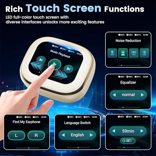 Wireless Earbuds with Smart Touch Screen Bluetooth in-Ear Headphones ANC Noise Cancelling Clear Calls 60H Playtime IPX5 Waterproof Earbuds for Sports Gym Work Travel - color: Beige