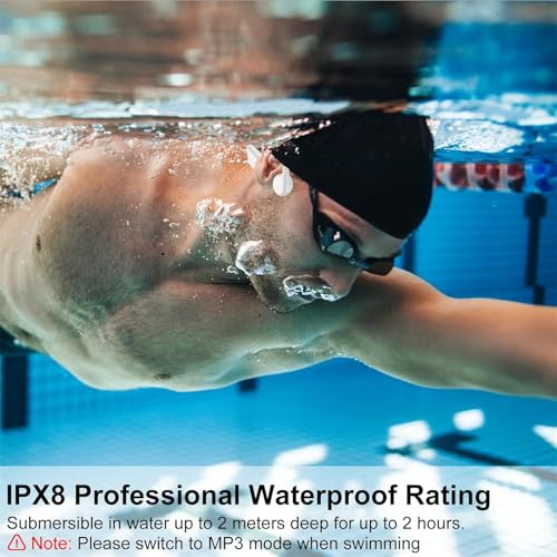 Bone Conduction Headphones IPX8 Waterproof 32GB Bluetooth 5.3 Wireless Headset with Microphone for Swim (White) - color: White