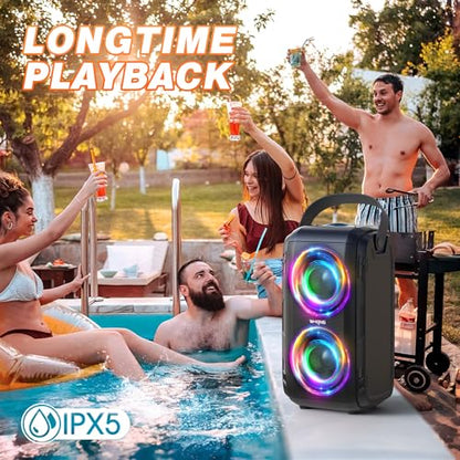W-KING 80W Bluetooth Party Speaker with Wireless Microphone | Portable Loud Bluetooth Speaker-2 Full Range Drivers/Deep Bass, 105dB Sound, Adults/Kids with Lights/IPX5/U-Disk/TF/AUX - style: T9MIC