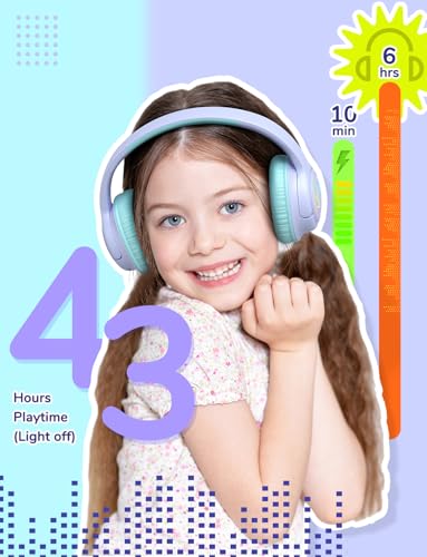 iClever BTH18 Kids Bluetooth Headphones LED Lights for Toddler Boys Girls | SafeSound Tech, 43H Playtime Stereo Sound, USB C Charging AUX Cable, Over Ear Kids Headphones Wireless for iPad/Tablet/Travel - color: Purple