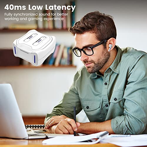 SW4 Wireless Earbuds for PC/Computer/Laptop - App Control - Dongle & Bluetooth - 30ms Low Latency - Headset with Mirophone for PC - Gaming Headset - Work Headphones - Headset for Work (White)