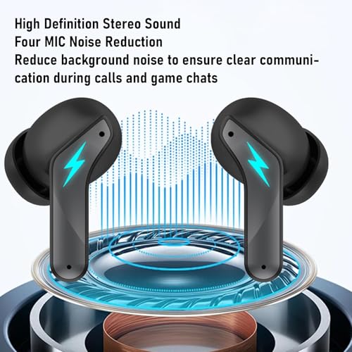 Yunseity Wireless Gaming Earbuds, 20ms Low Latency Game Earphones with Noise Canceling Mic, 2.4GHz & Bluetooth 5.3 Dual Mode, Comfortable in Ear Earphones for PC Laptop Phone (Black) - color: Black