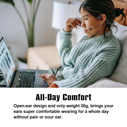 Bone Conduction Open Ear Bluetooth Headphones with Microphone, Noise Cancelling Wireless Computer Headset - color: Pro-Black