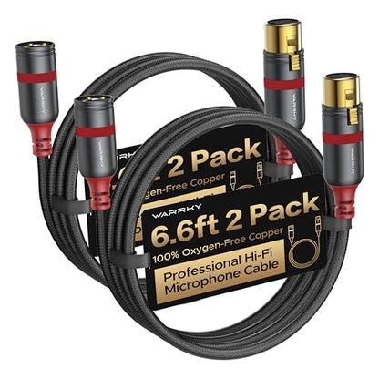 Warrky XLR Cables 6.6ft 2 Pack [Oxygen-Free Copper (OFC), Gold-Plated Connector] Balanced Microphone Cable Male to Female Professional Hi-Fi XLR Cable - style: 6.6ft 2 pcak