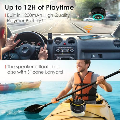 XLEADER (Upgraded Pro Shower Speaker, Certified IPX7 Waterproof Bluetooth Speaker, 8W Crystal Sound&Rich Bass, 15H Playtime, with Suction Cup&Silicone Lanyard,Ideal Gifts, SoundAngel Mate(2 Gen) Gold - color: B Gold