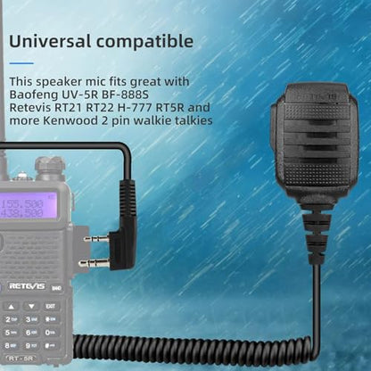 Retevis Walkie Talkie Speaker Mic, IP54 Waterproof Shoulder Mic, 2 Pack | 2 Pin, for RT68/RT22/RT21/H-777/RT86, Compatible with BAOFENG UV-5G Kenwood Samcom Arcshell Two Way Radios