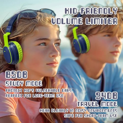 Mokata Kids Headphones Bluetooth 5.3 Wireless Lightweight Fast Charging 68 Hours Play Time Volume Limited 85/94dB Over Ear Foldable with Built-in Mic for Toddler Boy Tablet Pad Deepblue - color: DeepBlueSky