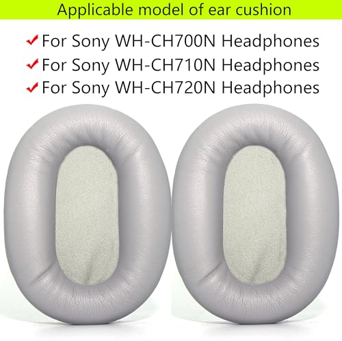 Replacement Ear Pads Compatible with Sony WH-CH700N Grey | Also suitable for Sony WH-CH710N/WH-CH720N headphones High-grade protein leather/memory foam ear pads and earmuffs - color: Grey