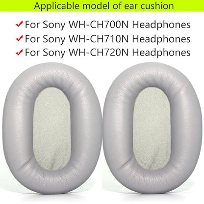 Replacement Ear Pads Compatible with Sony WH-CH700N Grey | Also suitable for Sony WH-CH710N/WH-CH720N headphones High-grade protein leather/memory foam ear pads and earmuffs - color: Grey