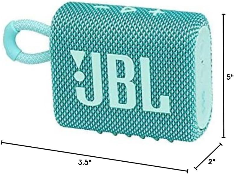 JBL Go 3 - for Portable Use - Speaker with Bluetooth - Built in Battery Waterproof and Dustproof - Includes Cleaning Cloth (Teal)