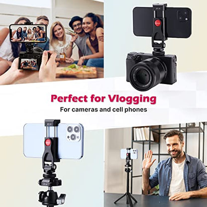 ULANZI Metal Phone Tripod Mount, Universal Cell Phone Clamp Stand Holder | 1/4" Screw& 2 Cold Shoe, Adjustable 360° Rotates for iPhone Android, ST-10 Smartphone Holder for Tripod, Mobile Photography