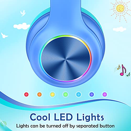 Candy Bila Kids Bluetooth 6.0 Headphones, LED Light, 85Hours Playtimes - color: Blue