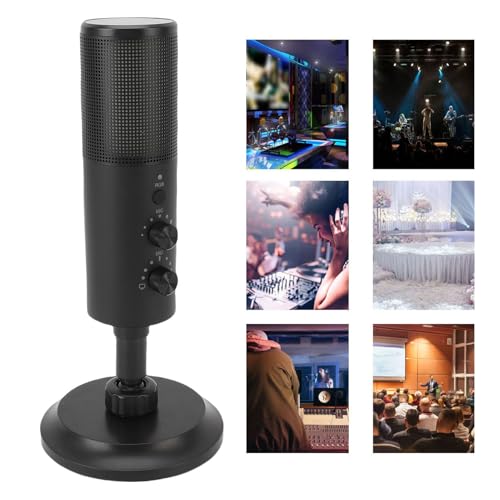 USB Microphone,with Brilliant RGB Lighting Headphone Output Volume Control, Mute for Computer Mobile Phone Live Streaming Recording