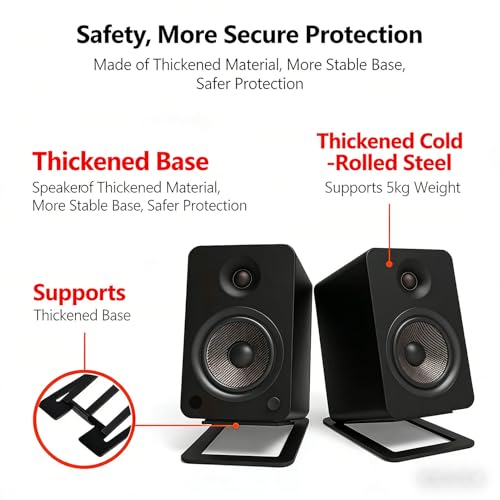 Desk Speaker Stands for Most Bookshelf Speakers, 22 lbs Capacity | ﻿ 1 Pair, 16° Tilt Angle, Anti Vibration Pads, Compact, Aluminum Alloy, Desktop Speaker Riser, Black