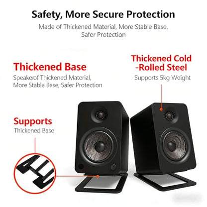 Desk Speaker Stands for Most Bookshelf Speakers, 22 lbs Capacity | ﻿ 1 Pair, 16° Tilt Angle, Anti Vibration Pads, Compact, Aluminum Alloy, Desktop Speaker Riser, Black
