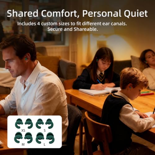Noise Cancelling Ear Plugs Sleep 50dB NRR Side Sleep Small Ear | ultra soft silicone, reusable one-piece design, 4 sizes included, portable case - color: Dark Green