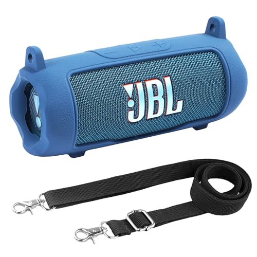 Silicone Cover Compatible with JBL Flip 7 Waterproof Portable Speaker with Shoulder Strap (Blue) - color: Blue