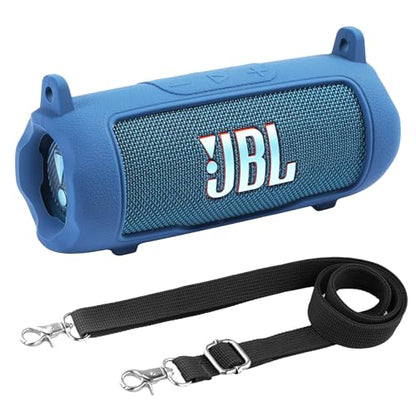 Silicone Cover Compatible with JBL Flip 7 Waterproof Portable Speaker with Shoulder Strap (Blue) - color: Blue