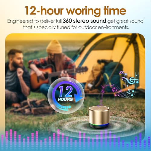 Mini Bluetooth Speaker, Portable Wireless Speakers, Noise Reduction Mic | 12H Battery Life, Metal Cover,TWS Pairing, Wireless Speaker with RGB Lights for Home/Travel/Outdoor/Car/Beach by Music Lovers - color: Gold