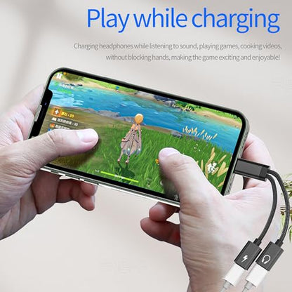 for iPhone Adapter for Headphone Jack for Apple Splitter Audio (2in1) Dual Lightning Charger AUX Cable Dongle Connector Charging for iPad Charge Double Lighting to Phone Earphone Music Adaptor