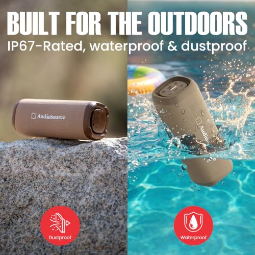 Audiosource Portable Bluetooth Speaker, 30W Loud Sound, Dual Passive Radiators for Deep Bass, Bluetooth 5.4, Auracast Multi-Speaker Pairing, IP67 Waterproof, 200ft Range, 12H Battery (Desert Tan) - color: Desert Tan