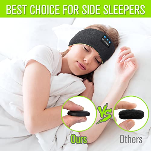 LC-dolida Sleep Headphones Wireless Bluetooth Headband Headphones for Sleeping Music Band Cozy Sleep Mask with Thin HD Stereo Speakers Perfect for Side Sleepers(Black New) - color: Black and Green