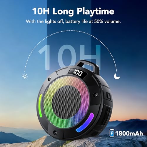 Bluetooth Speaker, 2026 Portable Wireless Shower Speaker, Digital Display Portable Speaker with Detachable hook ,IPX7 Waterproof with LED Light, HD Sound & Bass for Bathroom, Pool, Beach & Outdoor