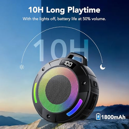Bluetooth Speaker, 2026 Portable Wireless Shower Speaker, Digital Display Portable Speaker with Detachable hook ,IPX7 Waterproof with LED Light, HD Sound & Bass for Bathroom, Pool, Beach & Outdoor