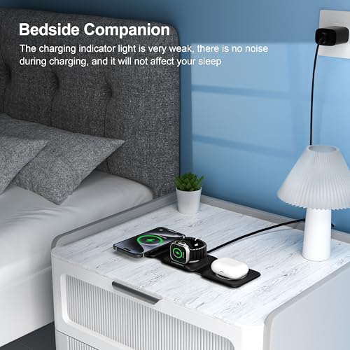3 in 1 Charging Station for Multple Devices,Foldable 3 in 1 Wireless Charger for Travel,Nano Wireless Charging Station for iPhone16 15 14 13 12 Pro Max/Watch 10 9 8 7 6 5 4 3 Ultra/AirPod Pro - color: Black