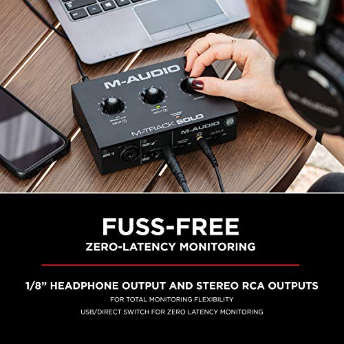 M-Audio M-Track Solo USB Audio Interface with XLR Input Plus M-Audio Over Ear Studio Headphones with Closed Back Design for Monitoring