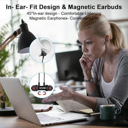 Jelanry Wired Earbuds 3.5mm Headphones with Mic, Elbow Magnetic in-Ear Audio 3.5mm Noise Canceling Earphones HiFi Stereo Clear Call Volume Control for Airplanes/Nintendo/Switch/Kindle/MP3/Android