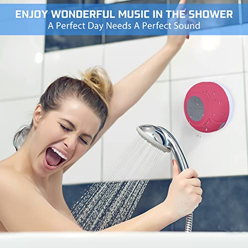 Waterproof Bluetooth Shower Speaker Portable Wireless Water-Resistant Speaker Suction Cup,Built-in Mic Gifts for Kids Speakerphone for iPhone Phone Tablet Bathroom Kitchen - Pink - color: Pink