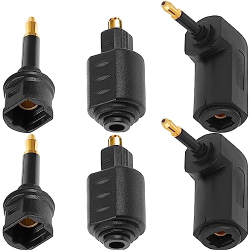 Fiber Optic 3.5mm Jack Audio Adapter, Female to Male Optical Connector, Right Angle 90 Degree Converter for Toslink & Mini Toslink Cables, 6 Pcs