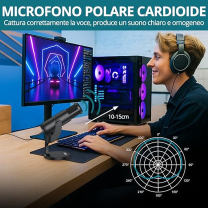 USB Condenser Microphone for Computer – Plug & Play PC Mic with Echo Mic Gain, Volume Control, and Mute Button – Cardioid Polar Pattern, Noise Cancelling, Headphone Output for Gaming, Streaming