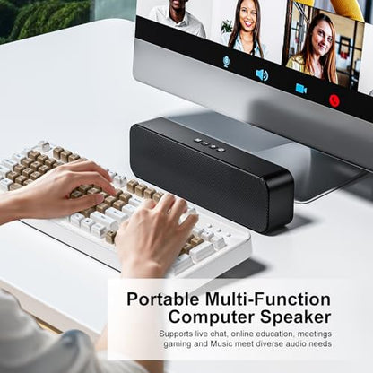 Computer Speakers for Desktop PC,Rechargeable Bluetooth Speaker,Small Computer Soundbar with Stereo & Bass,3.5mm Aux-in,TF Port,Loud Volume for Web Conferences,Teacher,Music (Black) - color: Black