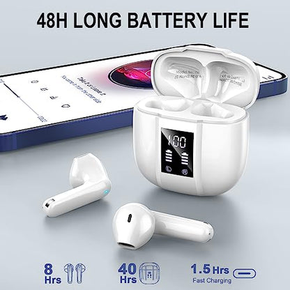 2026 Wireless Earbuds, Bluetooth 5.3 Headphones HiFi Stereo, 48H Playtime | In-Ear Headphones with ENC Noise Cancelling Mics, Earbuds for Android iOS, LED Display, IP7 Waterproof Wireless Headphones - color: snow-white