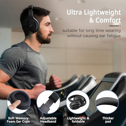 AMORNO Bluetooth Headphones Over Ear, 68 Hours Playtime Wireless Headphones with Mic, Foldable Adjustable Lightweight HiFi Stereo Headset for Cellphone/PC/Work/Travel/Home/Office (Black) - color: Black